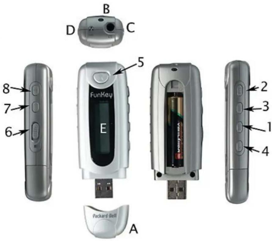 B D C 5 FunKey E 8 7 6 2 3 1 4 Packard Bell A