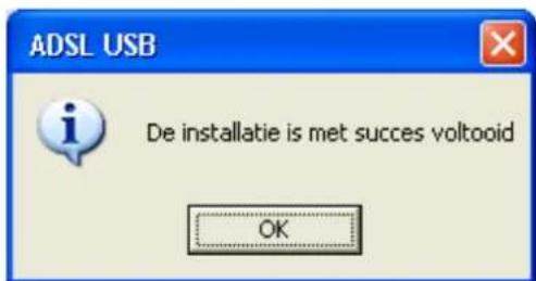 ADSL USB De installatie is met succes voltooid OK