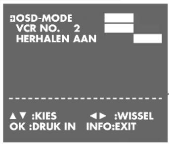 □OSD-MODE VCR NO. 2 HERHALEN AAN ▲▼ :KIES OK :DRUK IN ◄► :WISSEL INFO:EXIT