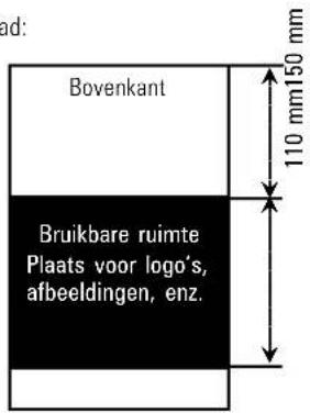 Bovenkant Bruikbare ruimte Plaats voor logo's, afbeeldingen, enz. 110 mm150 mm