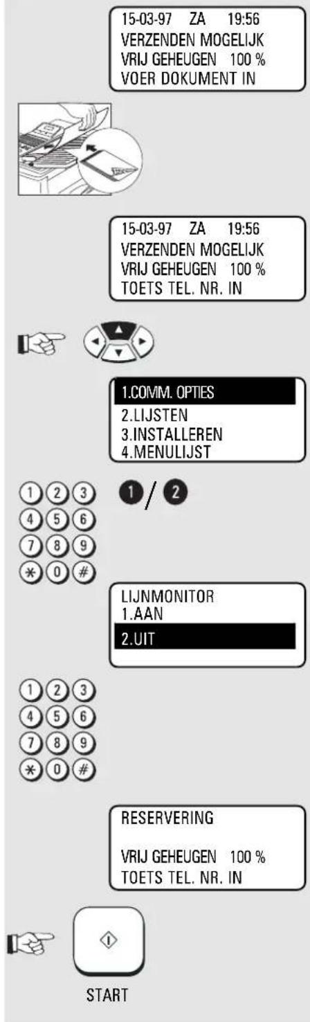 15-03-97 ZA 19:56 VERZENDEN MOGELIJK VRIJ GEHEUGEN 100 % VOER DOKUMENT IN 15-03-97 ZA 19:56 VERZENDEN MOGELIJK VRIJ GEHEUGEN 100 % TOETS TEL. NR. IN 1.COMM. OPTIES 2.LIJSTEN 3.INSTALLEREN 4.MENULIJST 1 / 2 LIJNMONITOR 1.AAN 2.UIT 1 2 3 4 5 6 7 8 9 * 0 # 1 2 3 4 5 6 7 8 9 * 0 # RESERVERING VRIJ GEHEUGEN 100 % TOETS TEL. NR. IN START