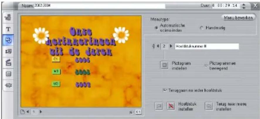 Naam: 2002-2004 Duur: 0 : 00 : 29 : 14 T T Once Herinnerinnen uit de Jaren C1 G05 M3 G05 M3 G05 Monotype: Automatiche scance-index Handmatig 3 < 2 > Hoofdstuknummer # Pictogram instellen Pictogrammen bewegend Teruggaan na ieder hoofdstuk Hoofdstuk instellen Terug naar menu instellen