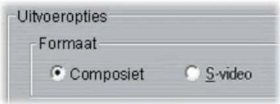 Uitvoeropties Formaat ● Composiet ○ S-video