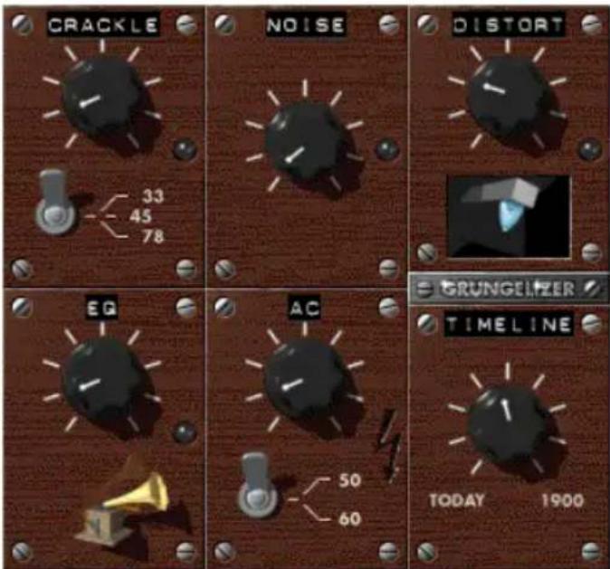 CRACKLE NOISE DISTORT 33 45 78 EG AC GRUNGELIZER TIMELINE 50 60 TODAY 1900