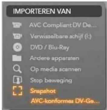 IMPORTEREN VAN AVC Compliant DV De... Verwisselbare schijf (l:) DVD / Blu-Ray Andere apparaten Op media scannen Stop beweging Snapshot AVC-konformes DV-Ge...
