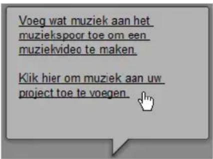 Voeg wat muziek aan het muziekspoor toe om een muziekvideo te maken. Klik hier om muziek aan uw project toe te voegen.