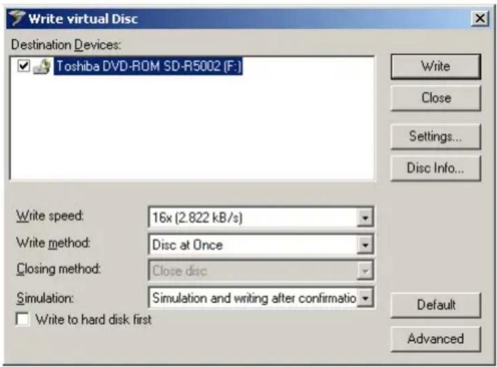 PINNACLE Steinberg clean plus 5 - Het dialoogvenster "Write virtual Disc" - 2