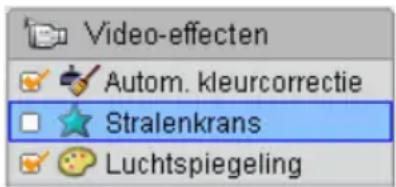 Video-effecten Autom. kleurcorrectie Stralenkrans Luchtspiegeling