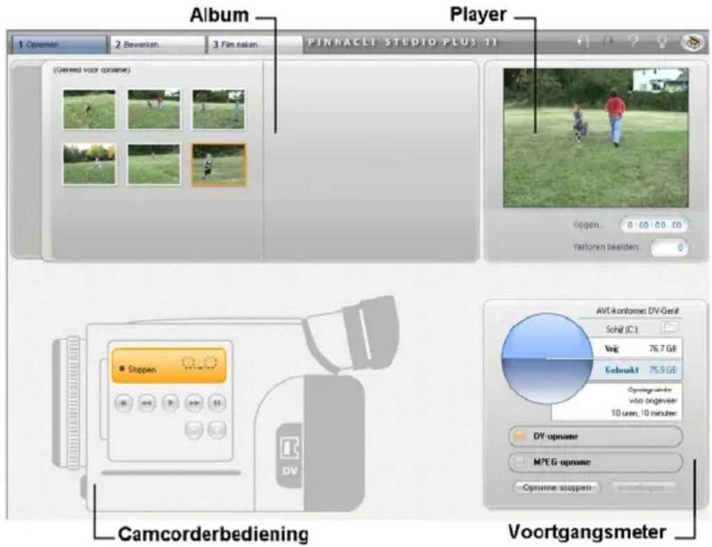 Album Pinnacle STUDIO PLUS 11 Player (Olwered voor opdene) Stopen AVT-konlomer DV-Gerit Schaf (C:) Vig: 76.7 GB Eebrukt: 75.9 GB Opontgrunde voor ongeveer 10 um, 10 minuten DV opname MPEG opname Opname stoppen Camcorderbediening Voortgangsmeter
