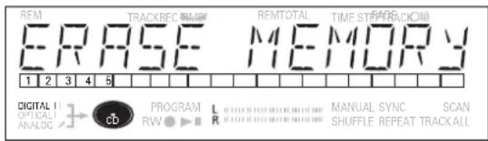 REM ERASE TRACKREC REMTOTAL TIME STIP MEMORY 1 2 3 4 5 DIGITAL I OFFICIAL ANALOG CD PROGRAM L R MANUAL SYNC SCAN SHUFFLE REPEAT TRACKALL