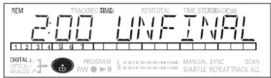 REM 2:00 TRACKREQ TIME UNF FINAL TIME STEADC(BACK) 1 2 3 4 5 6 7 DIGITAL II OPTICAL ANALOG PROGRAM RW L R MANUAL SYNC SCAN SHUFFLE REPEAT TRACK ALL