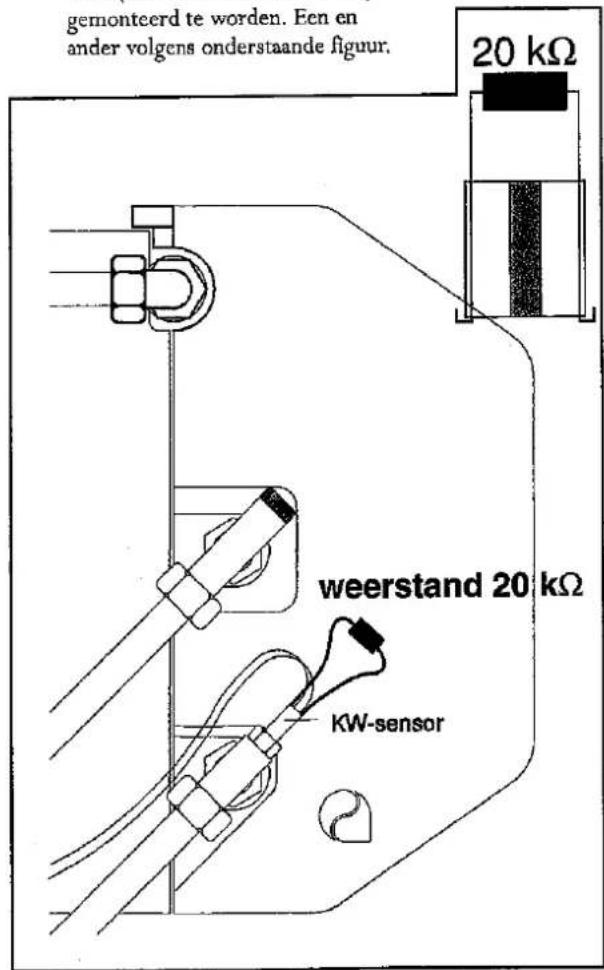 gemonteerd te worden. Een en ander volgens onderstaande figuur. 20 kΩ weerstand 20 kΩ KW-sensor
