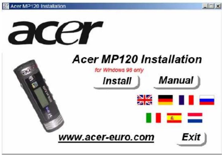 Acer MP120 Installation Acer MP120 Installation for Windows 98 only Install Manual www.acer-euro.com Exit