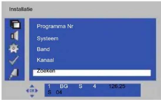 Installatie Programma Nr Systeem Band Kanaal Zoeken 1 BG S 4 126.25 S 04