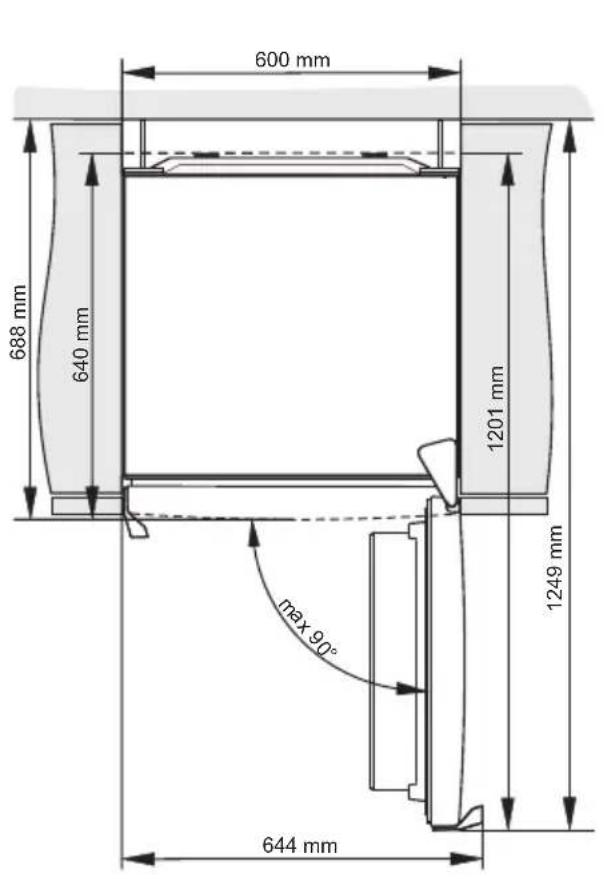 600 mm 688 mm 640 mm 1201 mm 1249 mm max 90° 644 mm