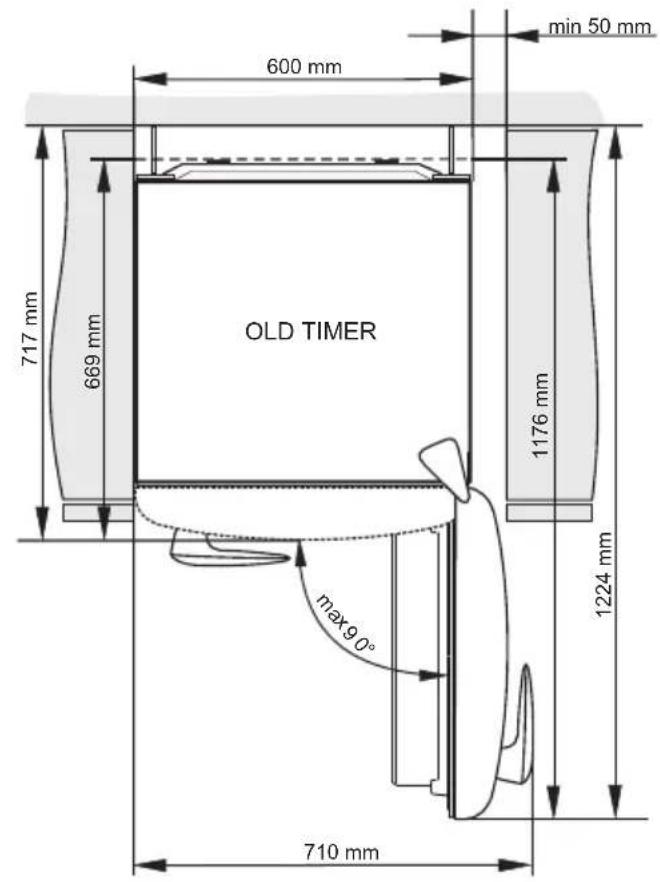 600 mm min 50 mm 717 mm 669 mm OLD TIMER 1176 mm 1224 mm 710 mm møx9 0°