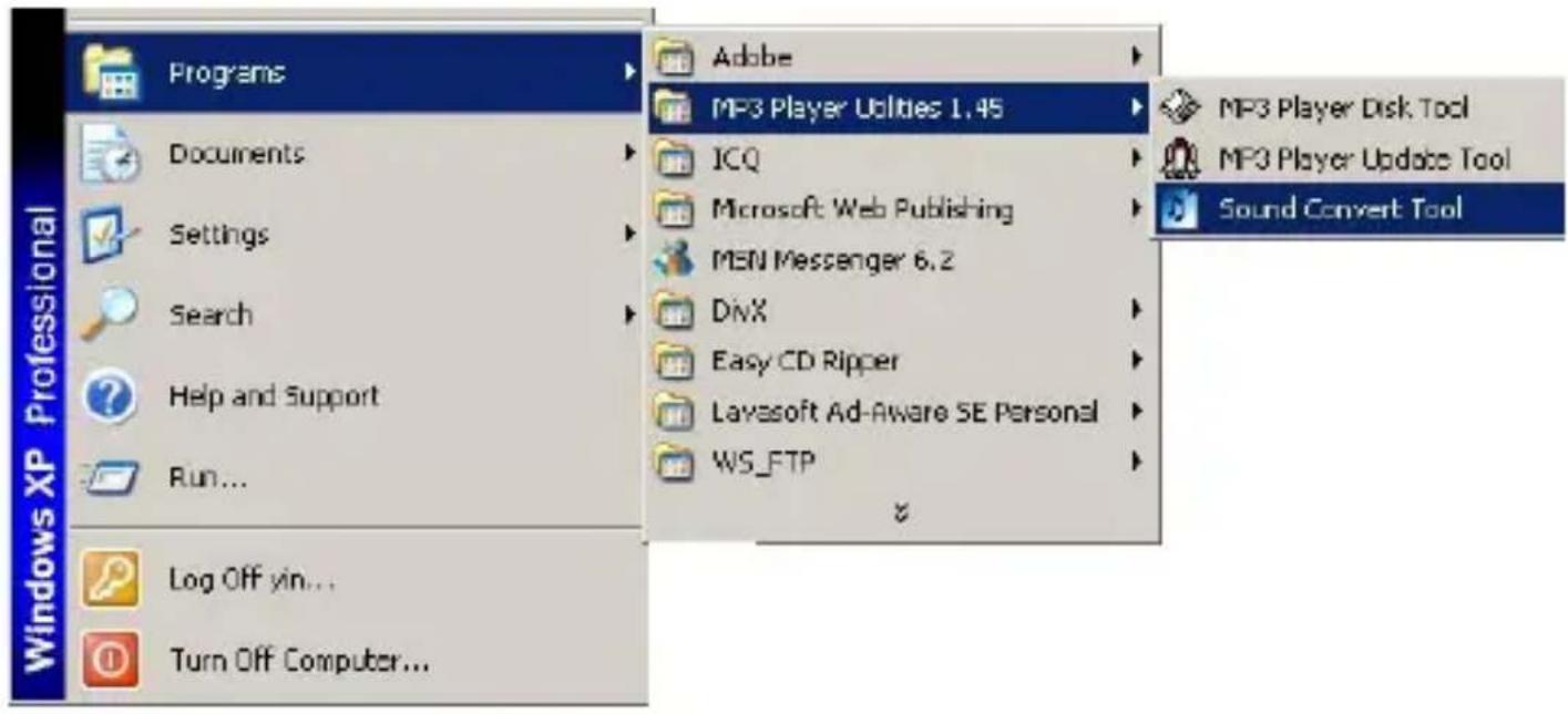 Programs Documents Settings Search Help and Support Run... Log Off yin... Turn Off Computer... Adobe MP3 Player Utilities 1.45 ICQ Microsoft Web Publishing MEN Messenger 6.2 DivX Easy CD Ripper Lavasoft Ad-Aware SE Personal WS_FTP MP3 Player Disk Tool MP3 Player Update Tool Sound Convert Tool