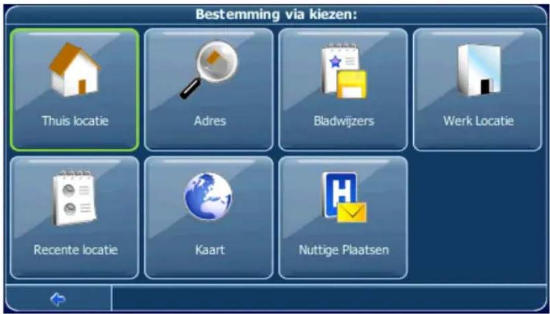 Bestemming via kiezen: Thuis locatie Adres Bladwijzers Werk Locatie Recente locatie Kaart Nuttige Plaatsen