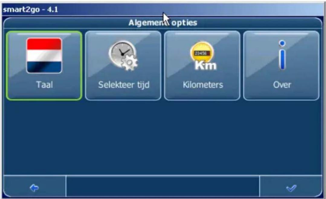 smart2go - 4.1 Algemen opties Taal Selekteer tijd Kilometers Over