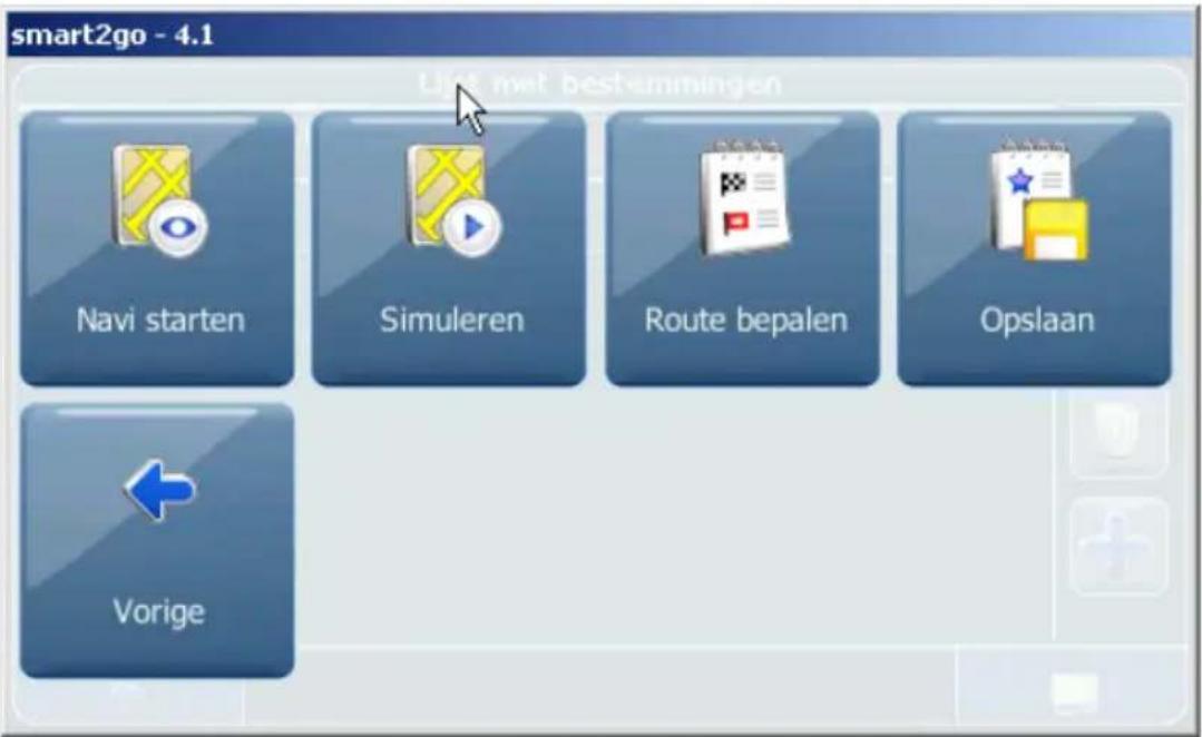 smart2go - 4.1 Uijt met best-mlmingen Navi starten Simuleren Route bepalen Opslaan Vorige