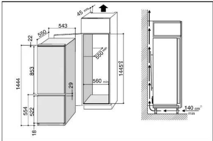 45 mm 543 550 22 853 1444 554 522 18 29 560 min 550 min 1445° 140 cm² min