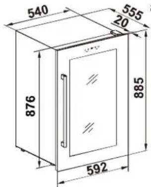 Dunavox DX-46.145BK - Inbouwtekening 885 mm hoogte - 2