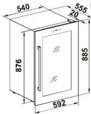 Dunavox DX-19.58BK - Inbouwtekening 885 mm hoogte - 2