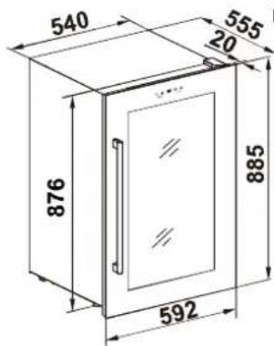 Dunavox DX-19.58SSK - Inbouwtekening 885 mm hoogte - 2