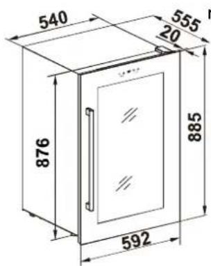 Dunavox DX-170.490STSK - Inbouwtekening 885 mm hoogte - 2