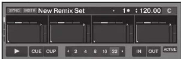 SYNC MSTR New Remix Set 1: 120.00 C CUE CUP 2 4 8 16 32 IN OUT ACTIVE