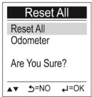 Reset All Reset All Odometer Are You Sure? ▲▼ ←=NO ←=OK