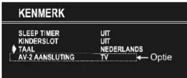 KENMERK SLEEP TIMER KINDERSLOT TAAL AV-2 AANSLUTING UIT UIT NEDERLANDS TV Optie