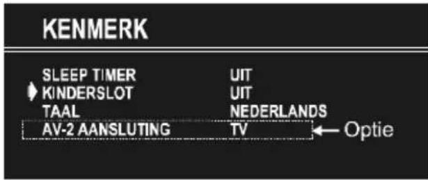 KENMERK SLEEP TIMER KINDERSLOT TAAL AV-2 AANSLUTING UIT UIT NEDERLANDS TV Optie