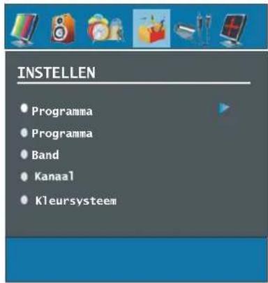 INSTELLEN • Programma • Programma • Band • Kanaal • Kleursysteem