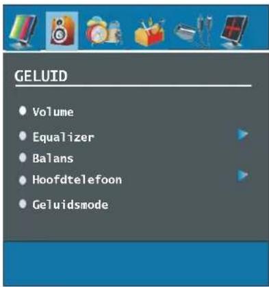 GELUID • Volume • Equalizer • Balans • Hoofdtelefoon • Geluidsmode