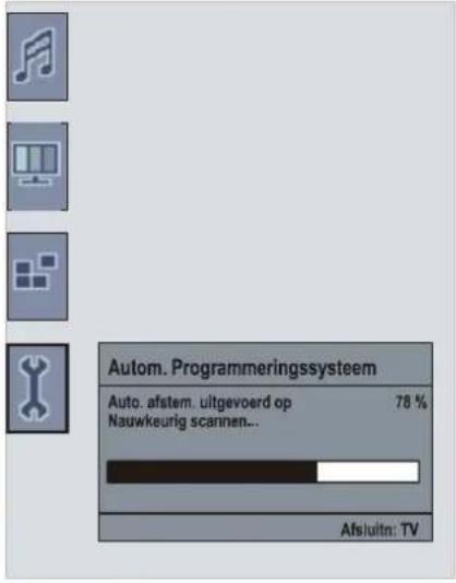 Autom. Programmerssystem Auto. afstem. uitgevoerd op 78 % Nauwkeurig scannen... Afsiuitn: TV