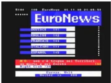 S104 160 EuroNews 05.11.30 21:05:53 EuroNews RUTSCHE 131 ENGLISH 132 FRANCISI 133 ITALCART 134 ESPANOL 135 M.O. son c'è trigua sei Territori. Hi MIRTO e sul Forata 136 Night Club 270 Europa, Welt Writer 5 > 409