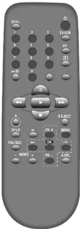 SVN+ 1 2 3 TVVCR 4 5 6 AV 7 8 9 [A] 30 0 II EJECT SP/LP PR + MENU PAL/SEC OK - INDEX + PR - A.SEL