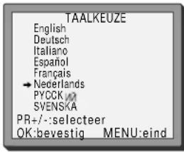 TAALKEUZE English Deutsch Italiano Español Français → Nederlands PYCCK SVENSKA PR+/-:selecteer OK:bevestig MENU:eind