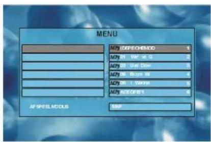 MENU Mdy DEPECHEXOD 1 Mdy 01 Wt 16 S 2 Mdy 02 Gdt Down 3 Mdy 03 Buys Wt 4 Mdy 04 I White 5 Mdy ACE OF B1 6 AF SPEEL MODUS Add