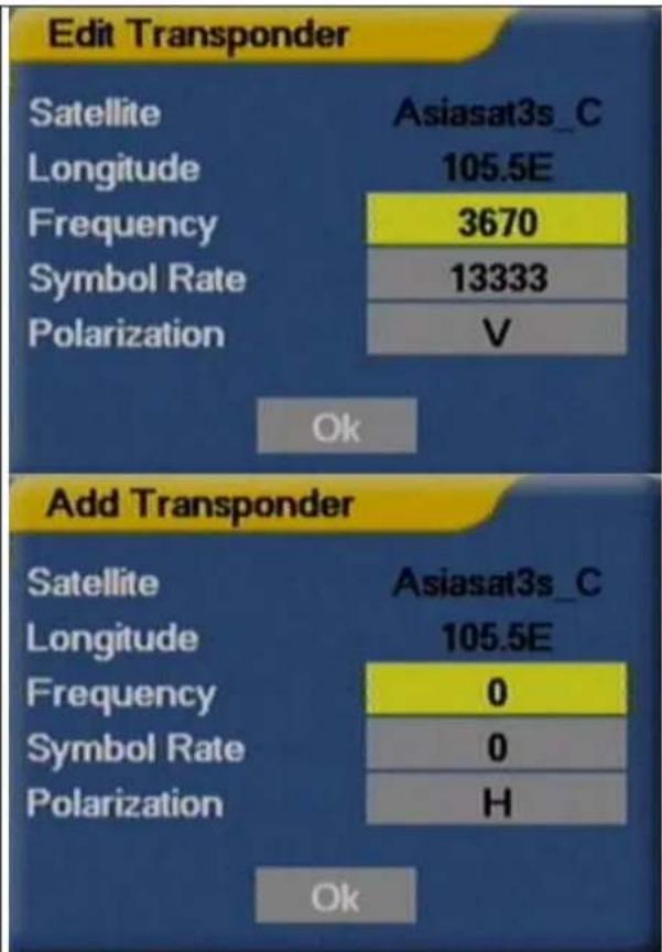Edit Transponder Satellite Asiasat3s_C Longitude 105.5E Frequency 3670 Symbol Rate 13333 Polarization V Ok Add Transponder Satellite Asiasat3s_C Longitude 105.5E Frequency 0 Symbol Rate 0 Polarization H Ok