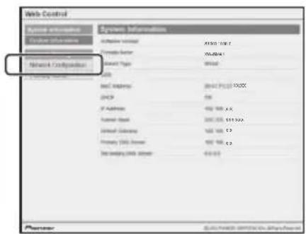 PIONEER XW-SMA4 - Selecteer "Network Configuration" in het menu aan de linkerzijde. - 1