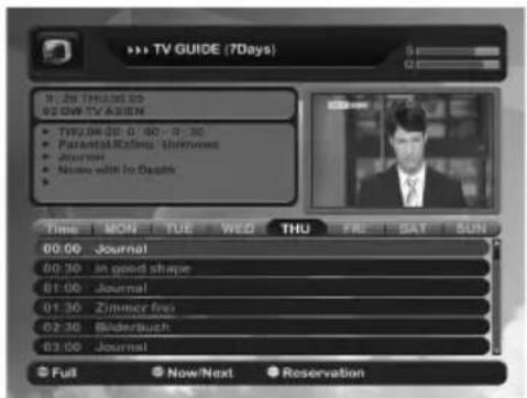 TV GUIDE (7Days) 9:20 THU:30.20 02:08 TV ASIEN • TWY:04 00:00 - 01:30 • Parietal Kating Utilities • Journal • News shift in Death Time MON TUE W.O THU FRI SAT SUN 00:00 Journal 00:30 in good shape 01:00 Journal 01:30 Zimmer free 02:30 Biderbuch 03:00 Journal Full Now/Next Reservation