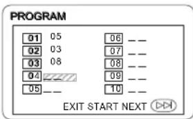 PROGRAM 01 05 06 -- 02 03 07 -- 03 08 08 -- 04 ---- 09 -- 05 -- 10 -- EXIT START NEXT >>>