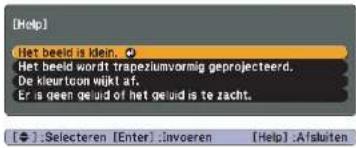[Help] Het beeld is klein. Het beeld wordt trapeziumvormig geprojecteerd. De kleurtoon wijkt af. Er is geen geluid of het geluid is te zacht.