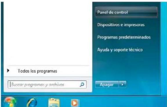 Panel de control Dispositivos e impresoras Programas predeterminados Ayuda y soporte técnico Todos los programas Buscar programas y archivos Apagar