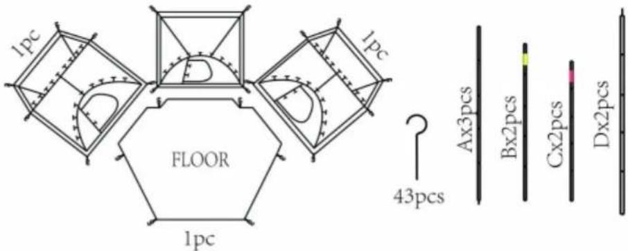 1pc FLOOR 1pc 43pcs Ax3pcs Bx2pcs Cx2pcs Dx2pcs