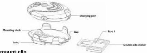 Charging port Mounting deck Gap Inlet Part I Double-side sticker mount clip