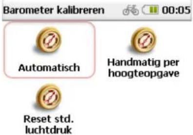Barometer kalibreren 00:05 Automatisch Handmatig per hoogteopgave Reset std. luchtdruk