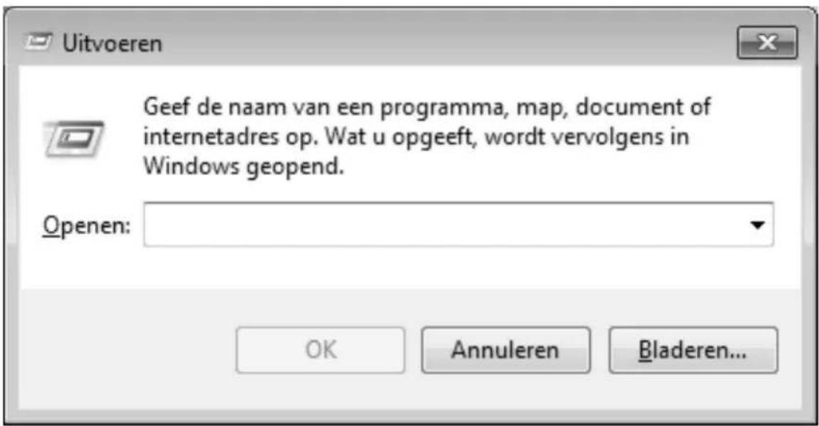 Uitvoeren Geef de naam van een programma, map, document of internetadres op. Wat u opgeeft, wordt vervolgens in Windows geopend. Openen: OK Annuleren Bladeren...